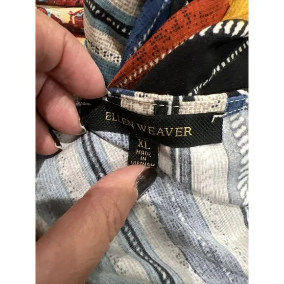 Ellen Weaver Striped Short-Sleeve Top With Keyhole & Ring Detail XL - Picture 5 of 7